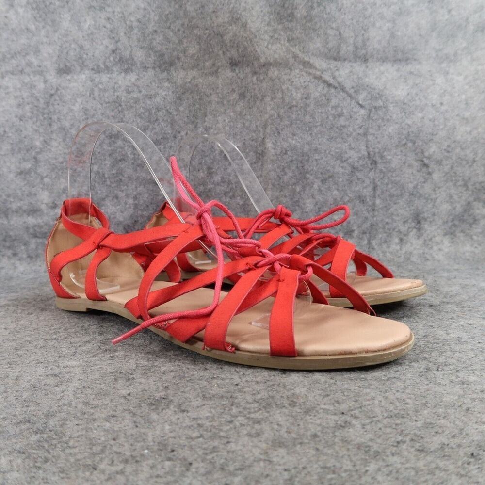 Project Shoes Womens 10 Sandals Fashion Gladiator Strappy Lace Up Red Flat Patty
